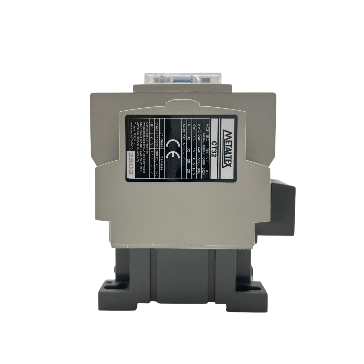 Contator Tripolar 32A/AC3 - 220VCA - 2NA+2NF Metaltex CT32-H5-322 - Imagem 2