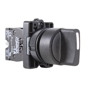 Chave Seletora Knob Curto 2 Posições com Retorno 1NA Metaltex P20SCR3-B-1A