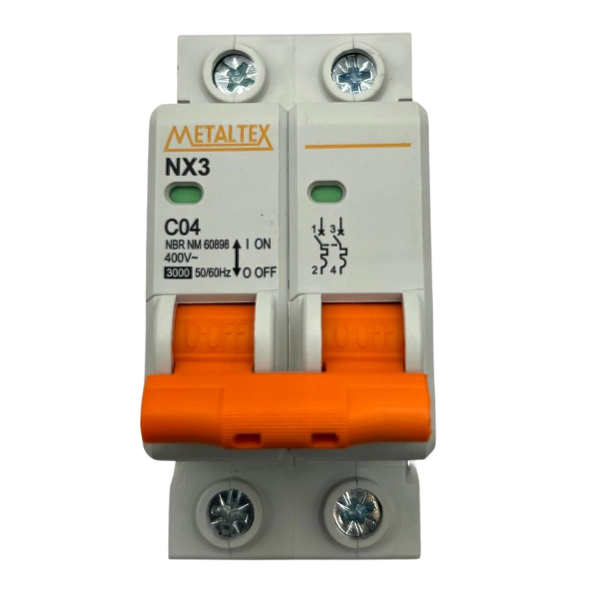Minidisjuntor Bipolar Curva C 3kA 4A Metaltex NX3-2C04 - Imagem 2