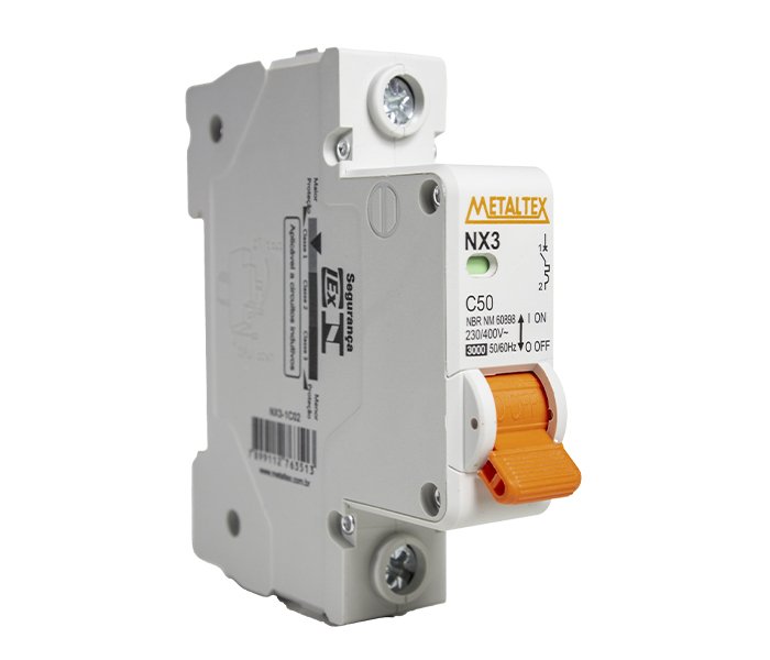 Minidisjuntor Monopolar Curva C 3kA 50A Metaltex NX3-1C50