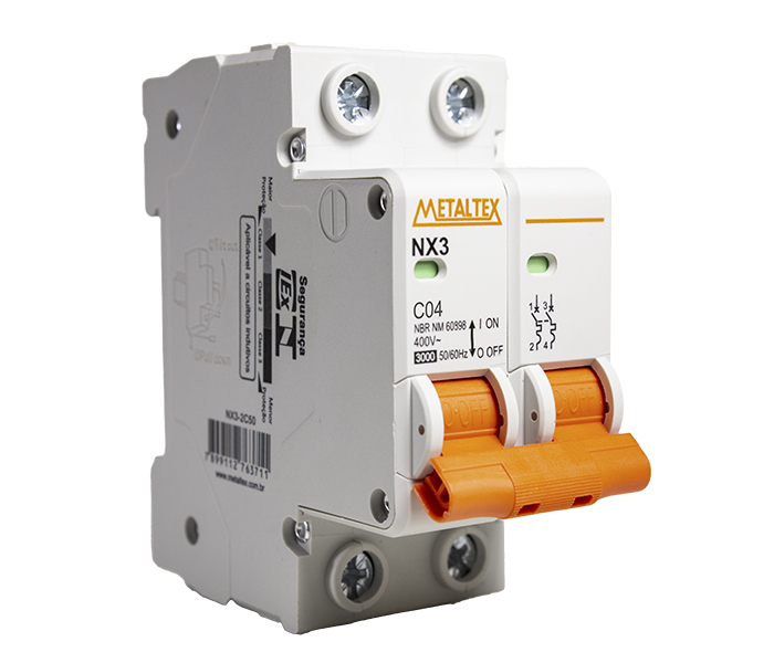 Minidisjuntor Bipolar Curva C 3kA 4A Metaltex NX3-2C04