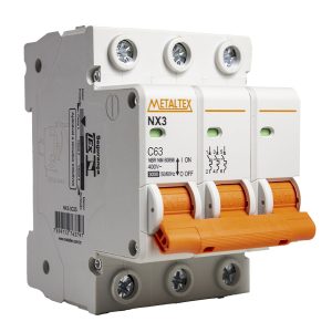 Minidisjuntor Tripolar Curva C 3kA 63A Metaltex NX3-3C63