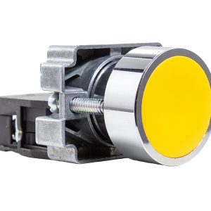 Botão Pulsador Faceado Metálico 22mm Amarelo 1NA Metaltex M20AFR-Y-1A