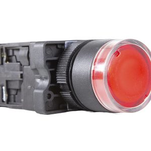 Botão Pulsador Iluminado Plástico 22mm 24VCA/VCC Vermelho 1NA+1NF Metaltex P20IGR-R7-1C